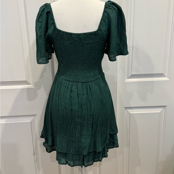 Emerald Green Chiffon Mini Dress Romantic Feminine Dress • Size Small - Picture 5 of 7